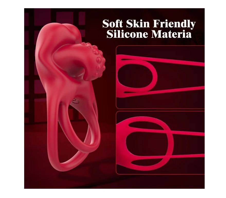 Inel Dublu de Penis Sexy Tongue, 10 Moduri Vibratii, Silicon, Rosu, Guilty Toys, #5, Erotic24.ro