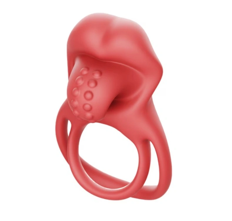 Inel Dublu de Penis Sexy Tongue, 10 Moduri Vibratii, Silicon, Rosu, Guilty Toys, #1, Erotic24.ro