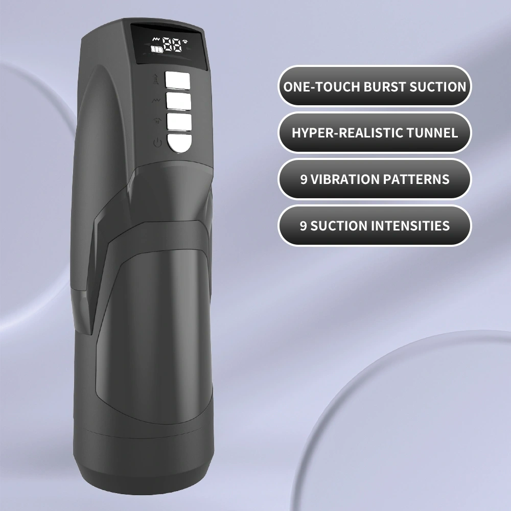 Masturbator Automat Vagin 9 Moduri Vibratii, 9 Moduri Suctiune, USB, TPE Realist, Negru, 26.5 cm, #8, Erotic24.ro