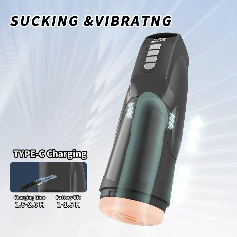 Masturbator Automat Vagin 9 Moduri Vibratii, 9 Moduri Suctiune, USB, TPE Realist, Negru, 26.5 cm, #15, Erotic24.ro