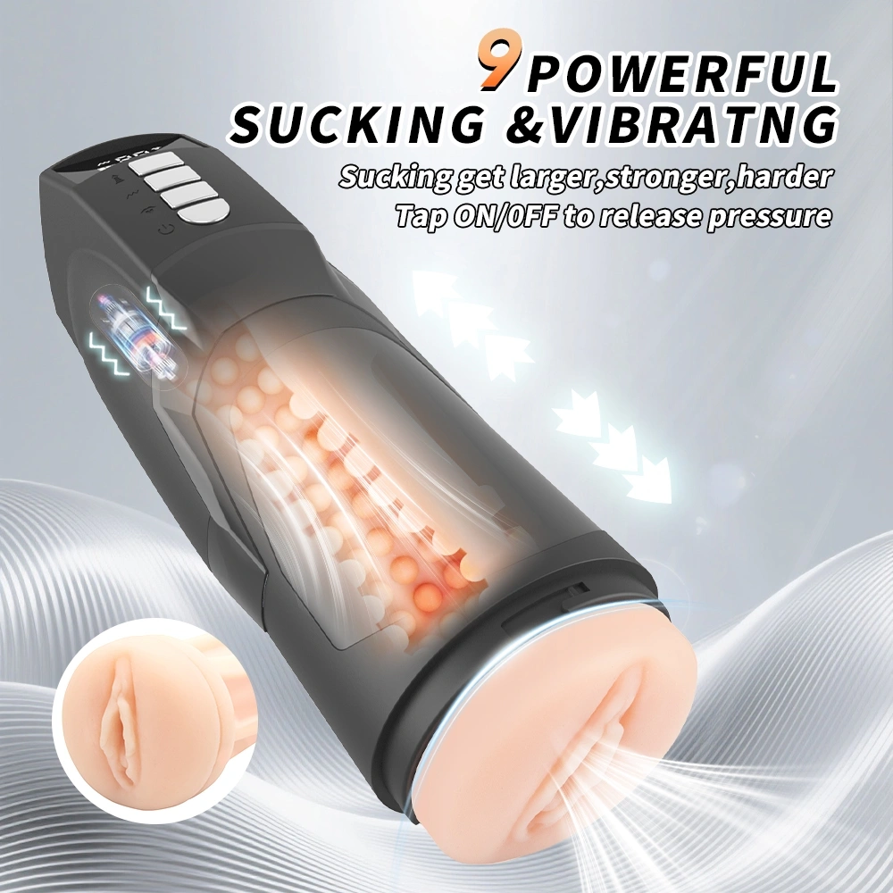 Masturbator Automat Vagin 9 Moduri Vibratii, 9 Moduri Suctiune, USB, TPE Realist, Negru, 26.5 cm, #10, Erotic24.ro