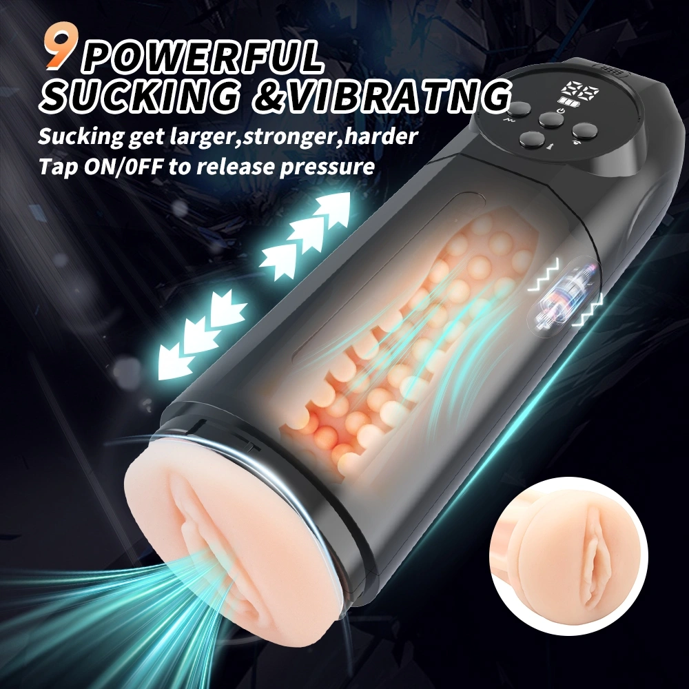 Masturbator Automat Pussy 9 Moduri Vibratii, 9 Moduri Suctiune, USB, TPE Realist, Negru, 27.4 cm, #10, Erotic24.ro