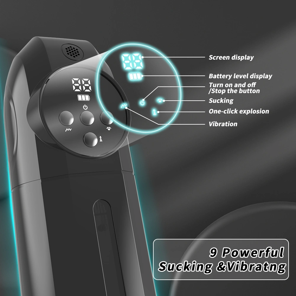 Masturbator Automat Pussy 9 Moduri Vibratii, 9 Moduri Suctiune, USB, TPE Realist, Negru, 27.4 cm, #9, Erotic24.ro