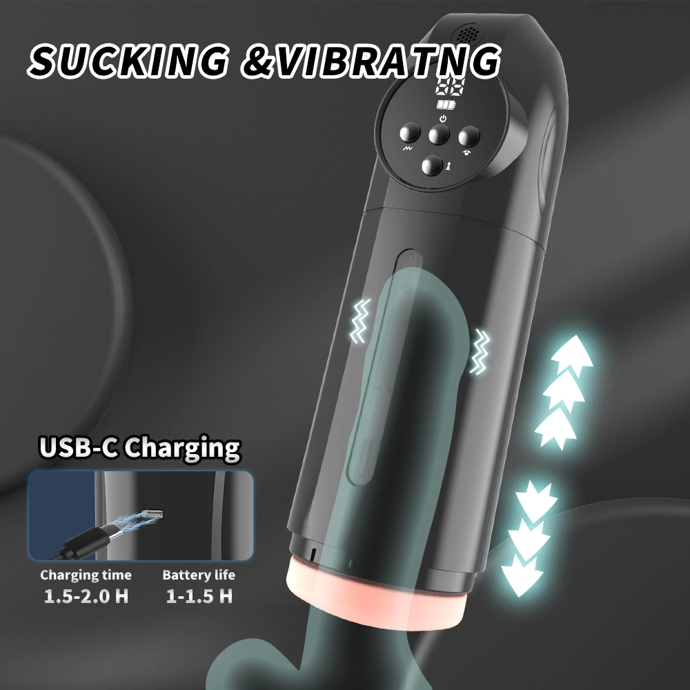 Masturbator Automat Pussy 9 Moduri Vibratii, 9 Moduri Suctiune, USB, TPE Realist, Negru, 27.4 cm, #11, Erotic24.ro