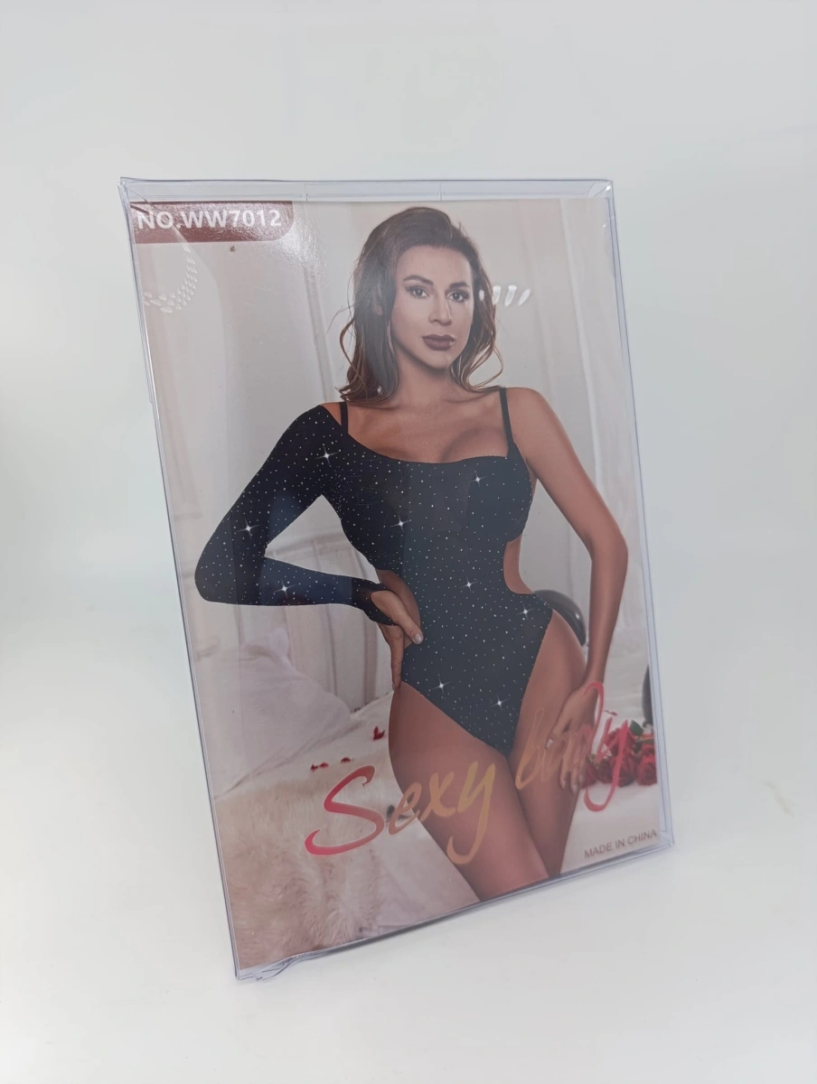 Body Sexy Asimetric cu Cristale Stralucitoare, Negru, S-L, #7, Erotic24.ro