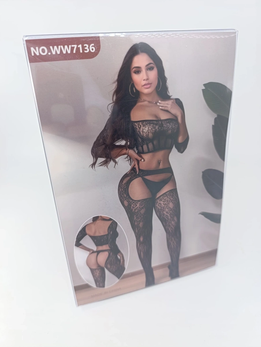 Set Lenjerie 2 Piese Top+Ciorapi, Negru, S-L, #4, Erotic24.ro