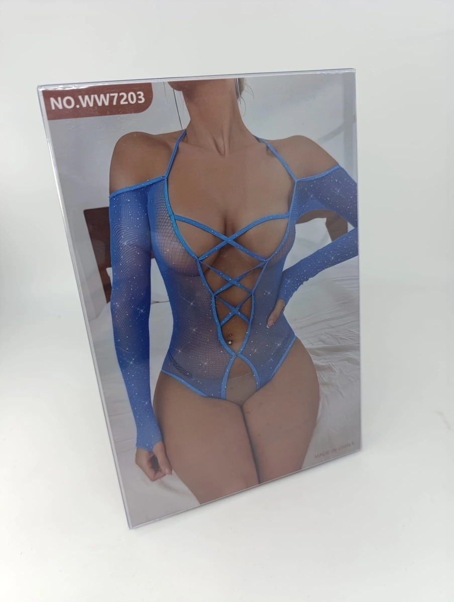 Body Crotchless Sexy Glitter, Albastru, S-L, Nr. 6, Erotic24.ro