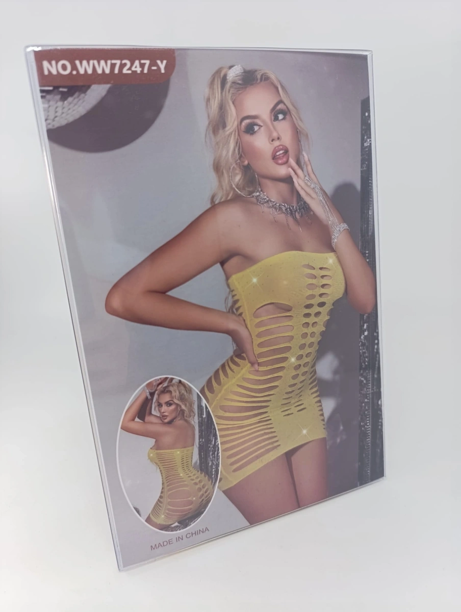 Rochie Mini cu Decupaje si Cristale Stralucitoare, Galben, S-L, #4, Erotic24.ro
