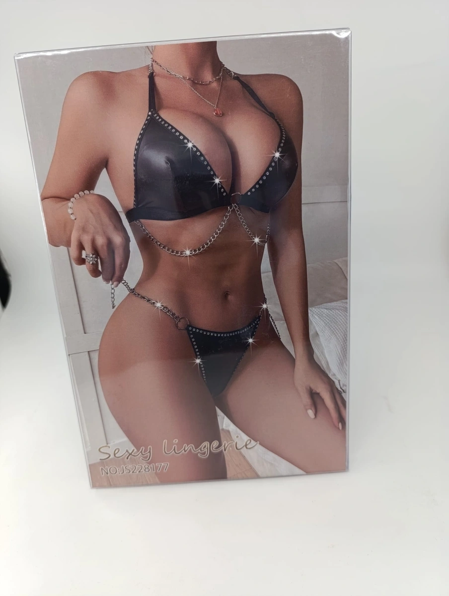 Set Lenjerie 2 Piese Hot Rhinestone Chain, Negru, L/XL, Nr. 6, Erotic24.ro