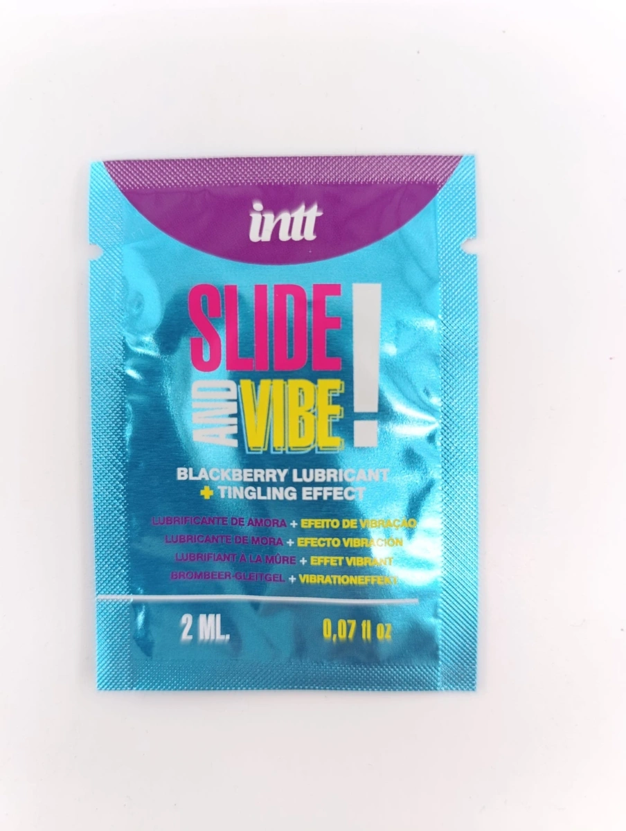 Lubrifiant Slide and Vibe pe Baza de Apa cu Efect Vibrator, Aroma Mure, 2 ml, #1, Erotic24.ro