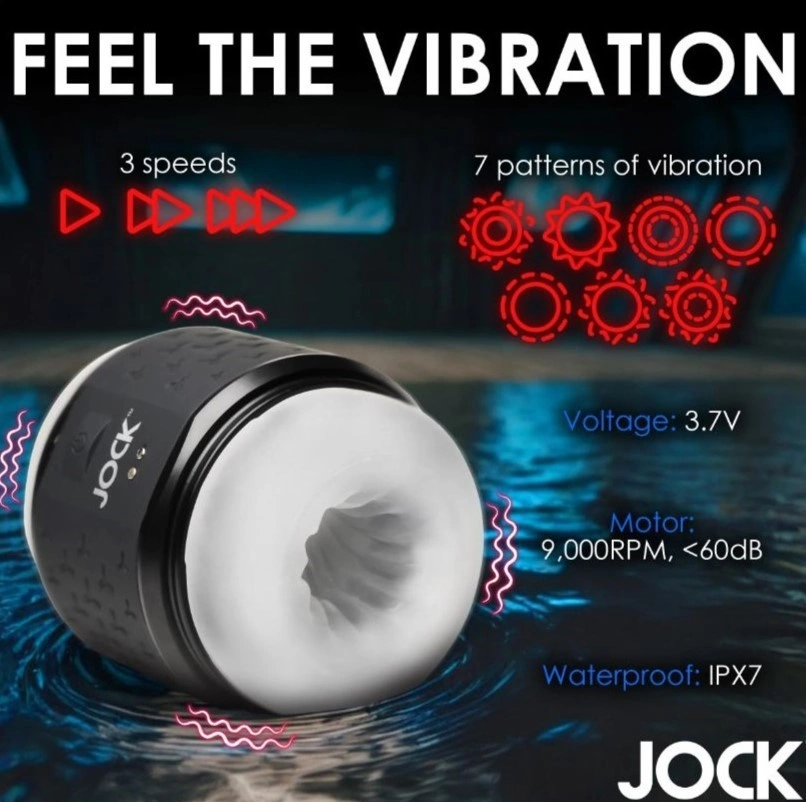Masturbator Dublu Jock, 10 Functii Vibratii, TPE, USB, Transparent, 12 cm, Nr. 5, Erotic24.ro