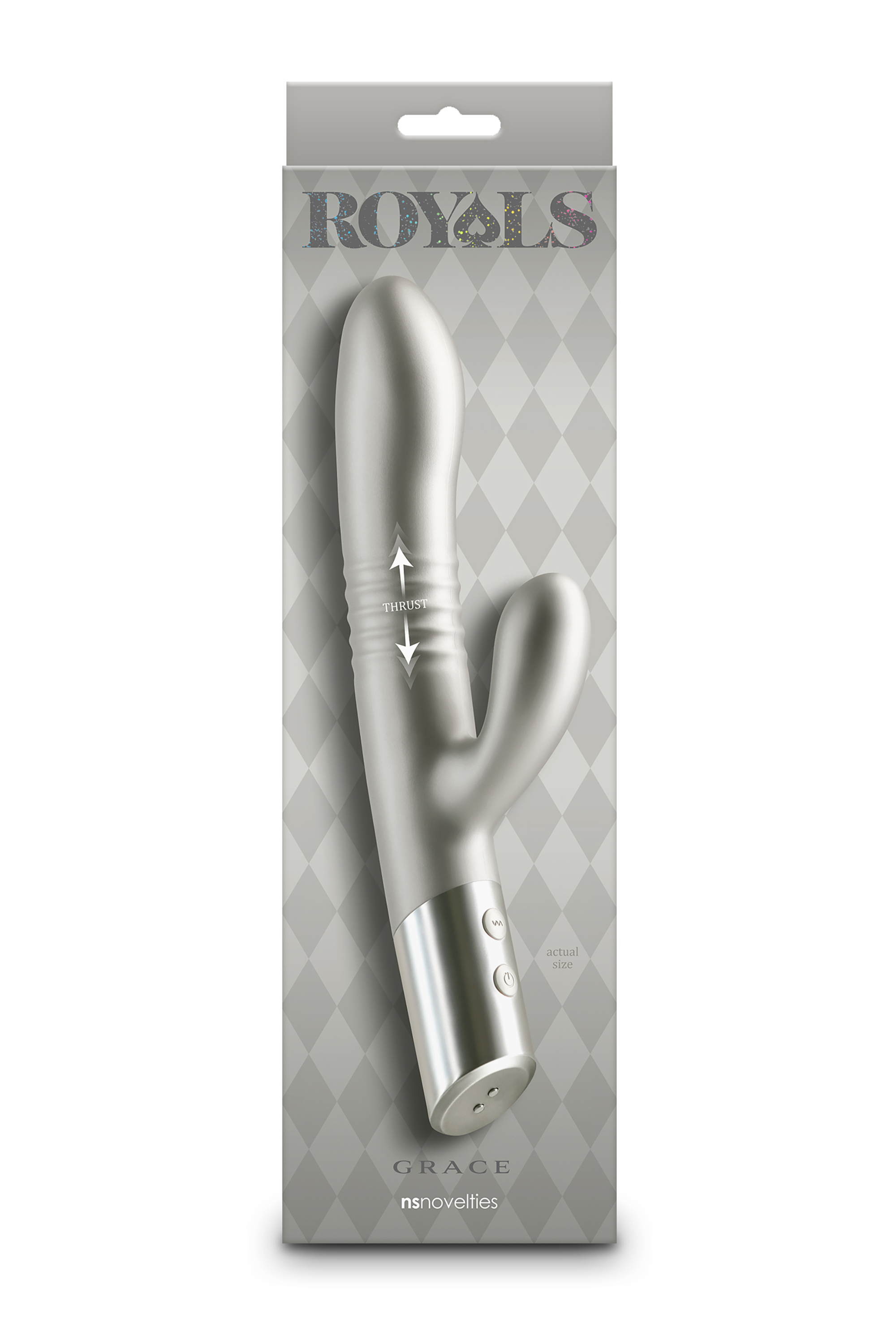Vibrator Iepuras Royals Grace, Vibrating&Thrusting, 20 Functii Stimulatoare, Silicon, USB, Champagne, 24.3 cm, #3, Erotic24.ro