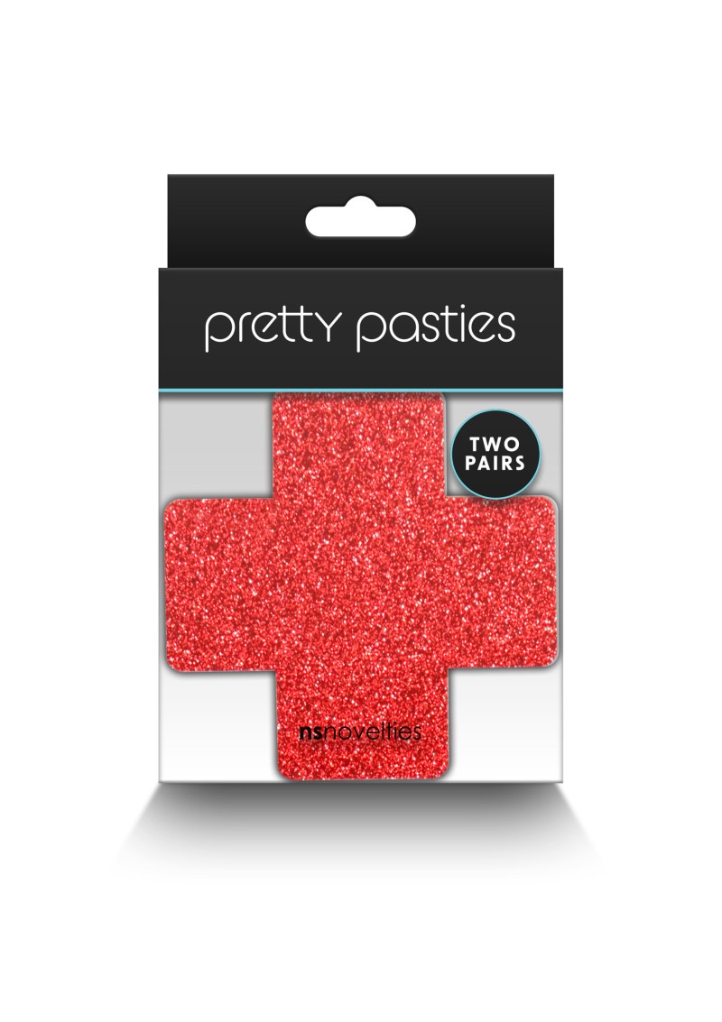 Set 2 Perechi Acoperitoare Sani Pasties Glitter Cross, Argintiu/Rosu, #2, Erotic24.ro