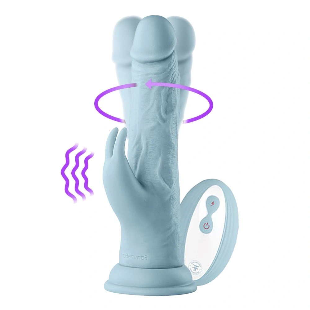 Vibrator Realist Vortex Turbo Rabbit FemmeFunn, Remote Control, 8 Moduri Vibratii, 1 Miscare Rotatie, Silicon Lichid, USB, Albastru, 21 cm