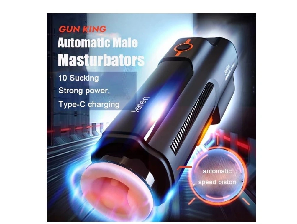 Masturbator Leten The King of the Gun, 10 Moduri Telescopice, USB, Negru, #6, Erotic24.ro