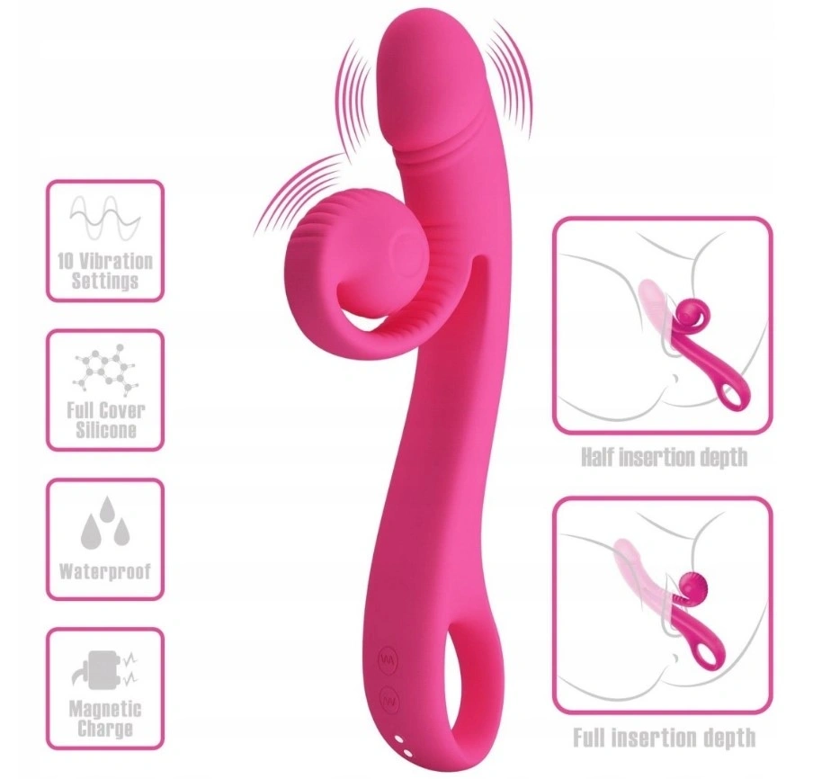 Vibrator Rabbit Beau Snail, 10 Moduri Vibratii, Silicon, USB Magnetic, Roz, 23 cm, #3, Erotic24.ro