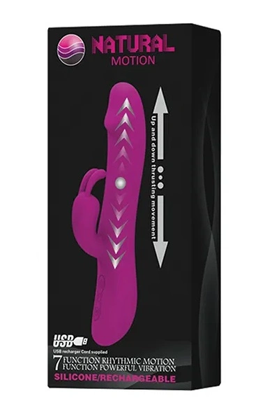 Vibrator Iepuras Natural Motion, 7 Moduri Vibratii, 7 Moduri Thrusting, Silicon, USB, Mov, 20 cm, #5, Erotic24.ro