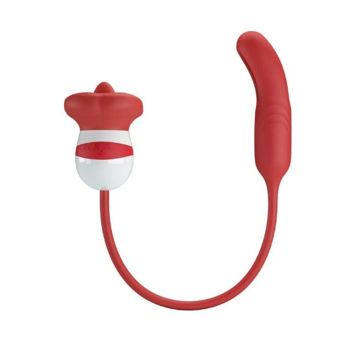 Stimulator Dublu Alyss, Intern si Extern, Silicon, USB, Rosu