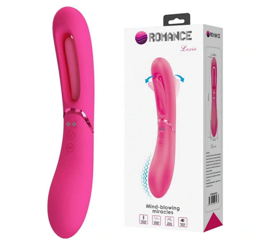 Vibrator Lexie 7 Moduri Vibratii, 4 Moduri Leganare, Silicon, USB Magnetic, Silicon, Roz, 20 cm, #2, Erotic24.ro