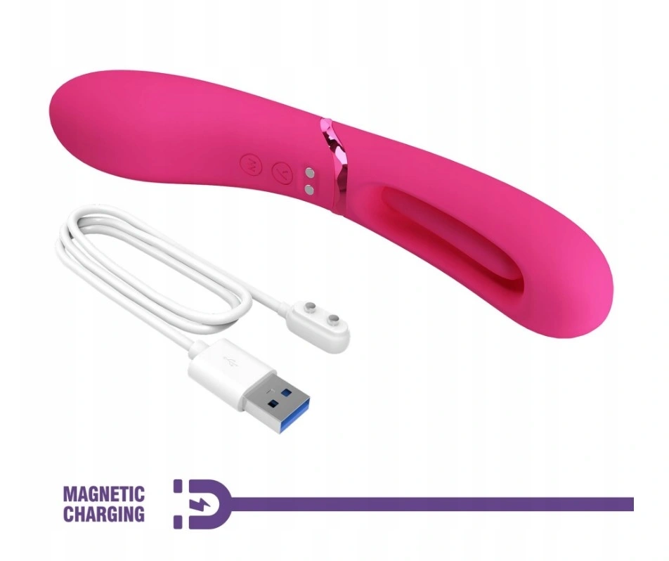 Vibrator Lexie 7 Moduri Vibratii, 4 Moduri Leganare, Silicon, USB Magnetic, Silicon, Roz, 20 cm, #9, Erotic24.ro