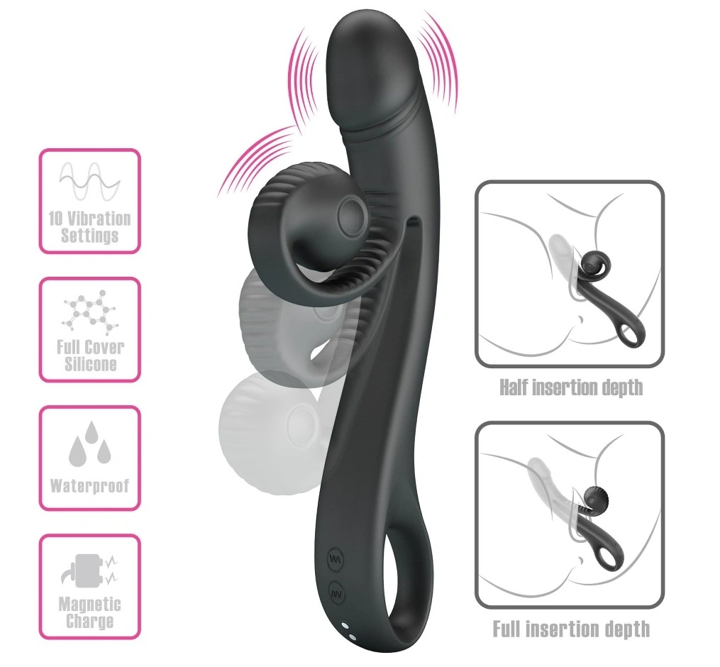 Vibrator Rabbit Beau Snail, 10 Moduri Vibratii, Silicon, USB Magnetic, Negru, 23 cm, #6, Erotic24.ro