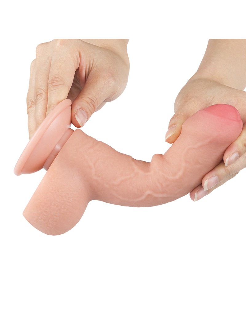 Dildo Realist Sliding-Skin, Ventuza Detasabila, TPE, Natural, 18.3 cm, #9, Erotic24.ro