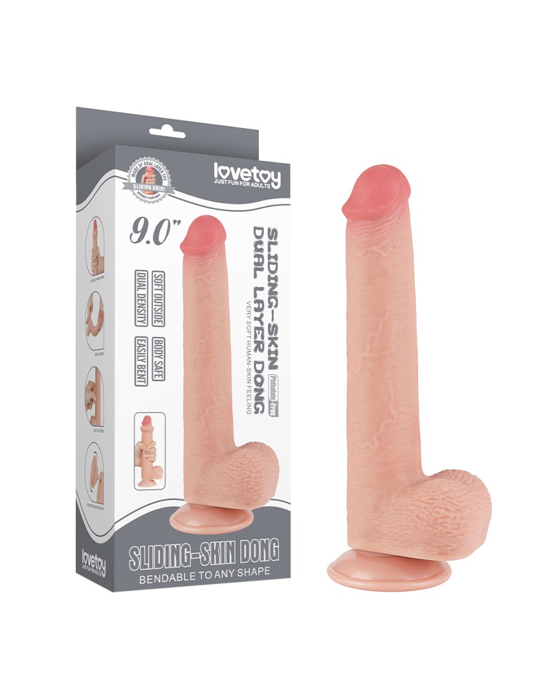 Dildo Realist Sliding-Skin, Ventuza Detasabila, Natural, 22.8 cm