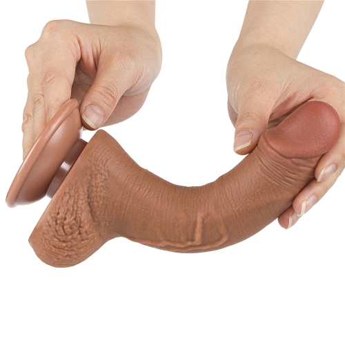 Dildo Realist Sliding Skin Dual Layer, Ventuza Patentata, TPE, Maro Deschis, 19.5 cm, #3, Erotic24.ro