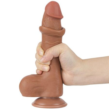 Dildo Realist Sliding Skin Dual Layer, cu Ventuza Patentata, TPE, Maro Deschis, 20 cm, #2, Erotic24.ro