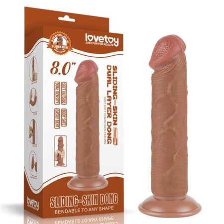 Dildo Realist Sliding Skin Dual Layer, TPE, Maro Deschis, 20 cm, Nr. 1, Erotic24.ro