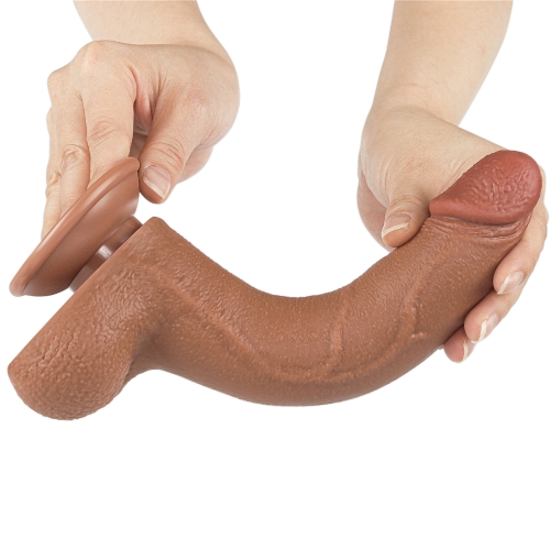 Dildo Realist Sliding Skin Dual Layer, Ventuza Detasabila, TPE, Maro Deschis, 22 cm, #3, Erotic24.ro