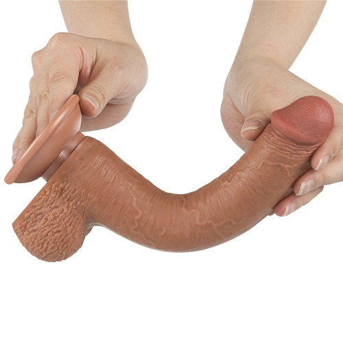 Dildo Realist Sliding Skin Dual Layer, TPE, Maro Deschis, 23 cm, #3, Erotic24.ro