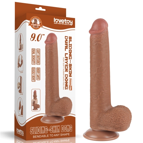 Dildo Realist Sliding Skin Dual Layer, TPE, Maro Deschis, 23 cm