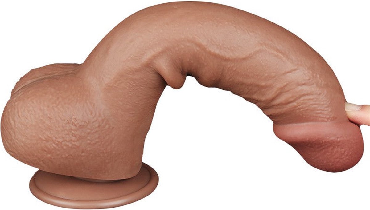 Dildo Realist Sliding Skin Dual Layer, TPE, Maro Deschis, 24 cm, #5, Erotic24.ro