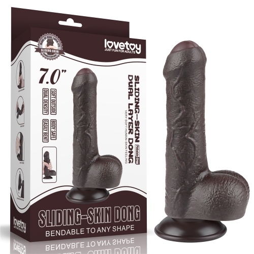 Dildo Realist Sliding-Skin, Ventuza Detasabila, TPE, Maro Inchis, 18.3 cm