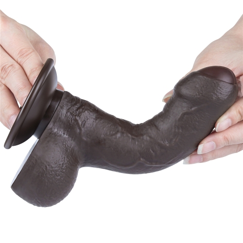 Dildo Realist Sliding-Skin, Ventuza Detasabila, TPE, Maro Inchis, 18.3 cm, #4, Erotic24.ro