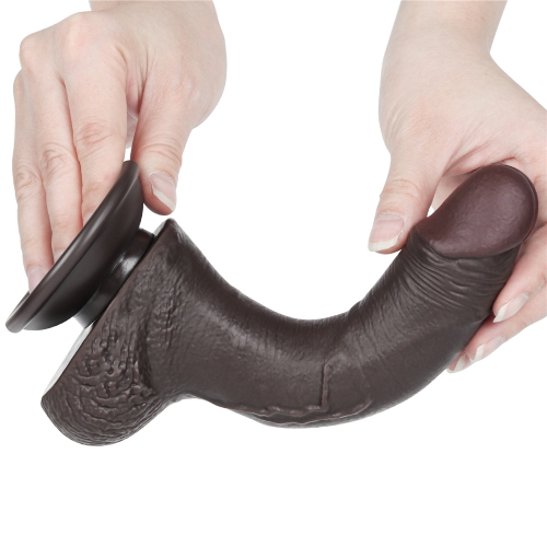 Dildo Realist Sliding-Skin, Ventuza Detasabila, TPE, Maro Inchis, 19.5 cm, #3, Erotic24.ro