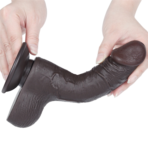 Dildo Realist Sliding-Skin cu Ventuza Detasabila, TPE, Maro Inchis, 19.5 cm, #3, Erotic24.ro