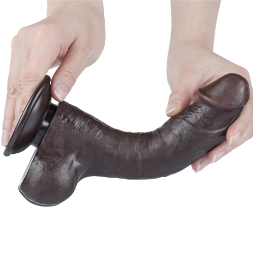 Dildo Realist Sliding-Skin, Ventuza Detasabila, TPE, Maro Inchis, 20 cm, #3, Erotic24.ro