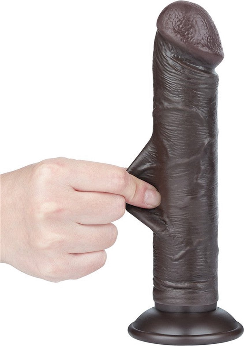 Dildo Realist Sliding-Skin, Ventuza Detasabila, TPE, Maro Inchis, 20.3 cm, #3, Erotic24.ro