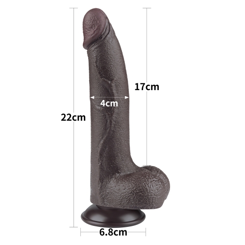 Dildo Realist Sliding-Skin, Ventuza Detasabila, TPE, Maro Inchis, 22 cm, #5, Erotic24.ro