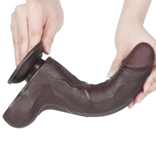 Dildo Realist Sliding-Skin cu Ventuza Detasabila, TPE, Maro Inchis, 22 cm, #3, Erotic24.ro