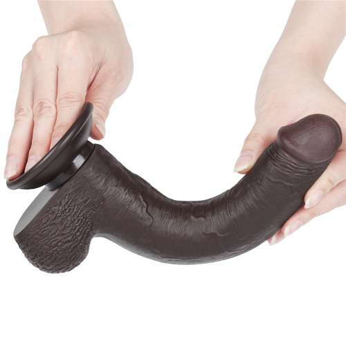 Dildo Realist Sliding-Skin cu Ventuza Detasabila, TPE, Maro Inchis, 23 cm, #3, Erotic24.ro