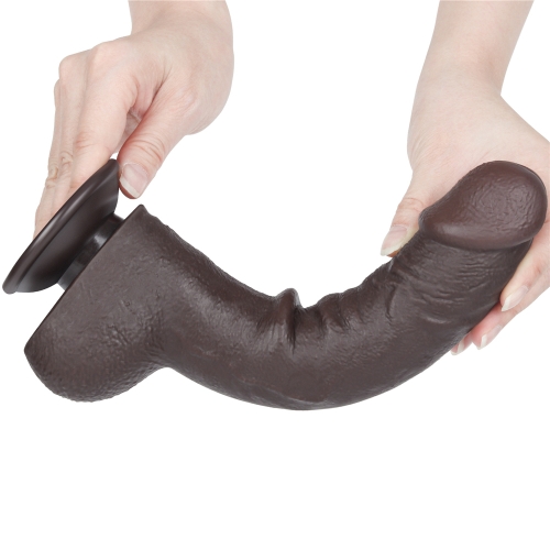 Dildo Realist Sliding-Skin cu Ventuza Detasabila, TPE, Maro Inchis, 24 cm, #3, Erotic24.ro