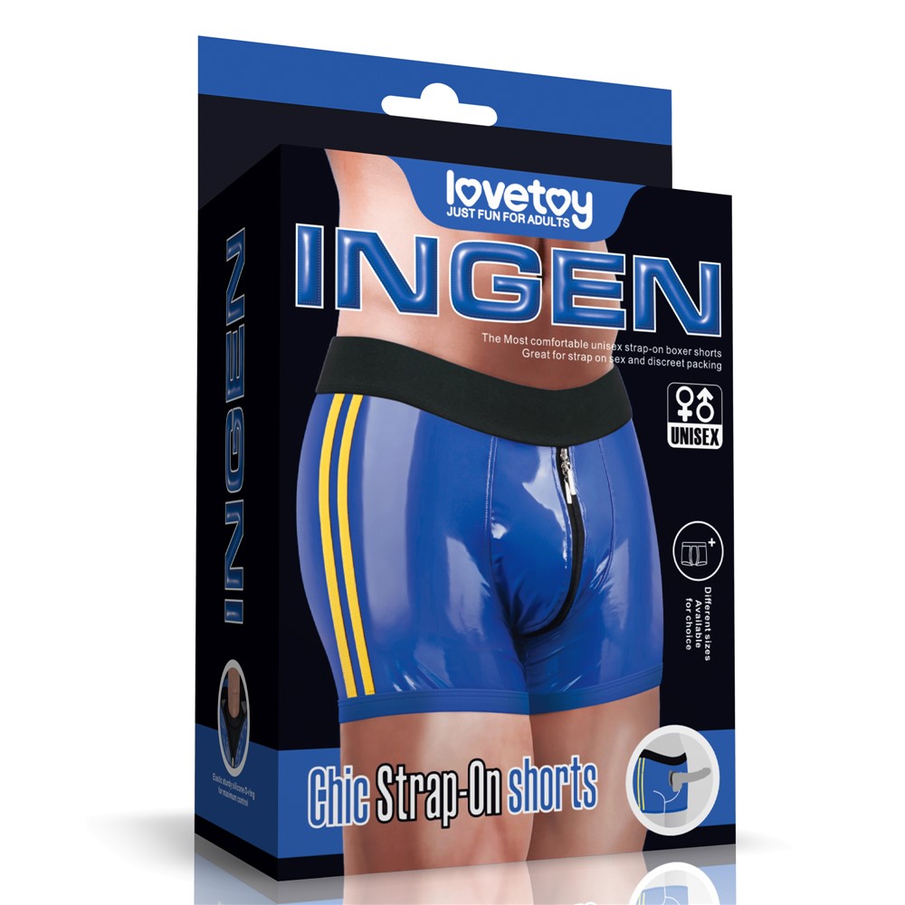 Boxeri Chic Strap-On Ingen Unisex, Wetlook, Albastru, XS/S