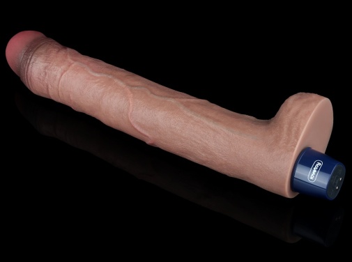 Vibrator Realist Real Softee, 10 Moduri Vibratii, Silicon Platinat, USB, Maro, 26.6 cm, Nr. 4, Erotic24.ro