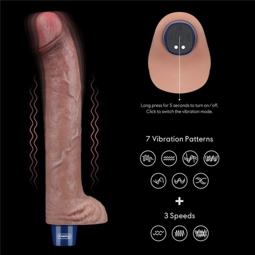 Vibrator Realist Real Softee, 10 Moduri Vibratii, Silicon Platinat, USB, Maro, 28 cm, Nr. 7, Erotic24.ro