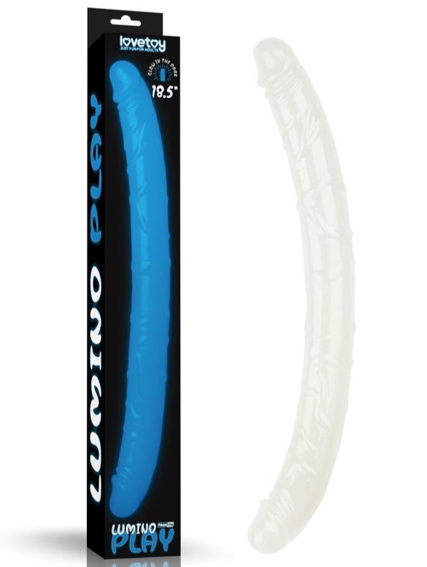 Dildo Dublu Lumino Play Glow in the Dark, TPE, Alb, 47 cm, #1, Erotic24.ro