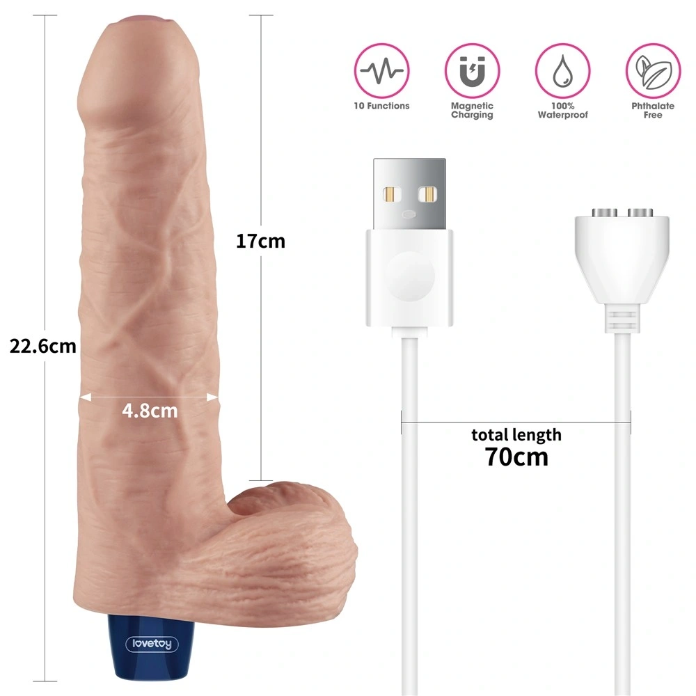 Vibrator Realist REAL SOFTEE,  10 Moduri Vibratii, TPE, Natural, 22.6 cm, #8, Erotic24.ro