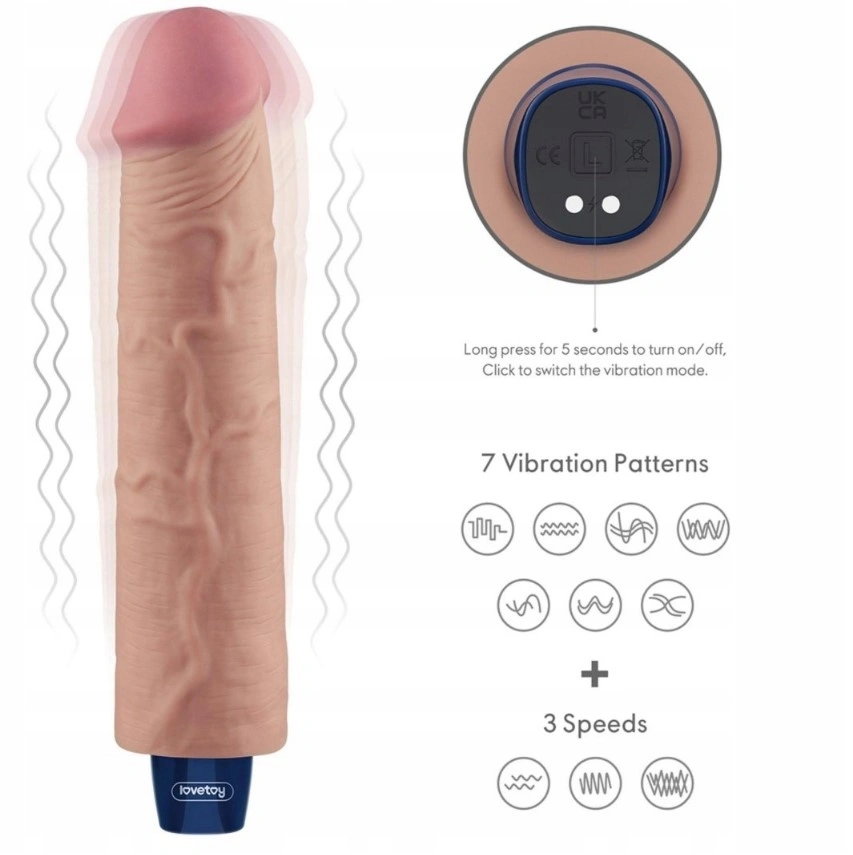 Vibrator Realist REAL SOFTEE,  10 Moduri Vibratii, TPE, Natural, 23.7 cm, #3, Erotic24.ro